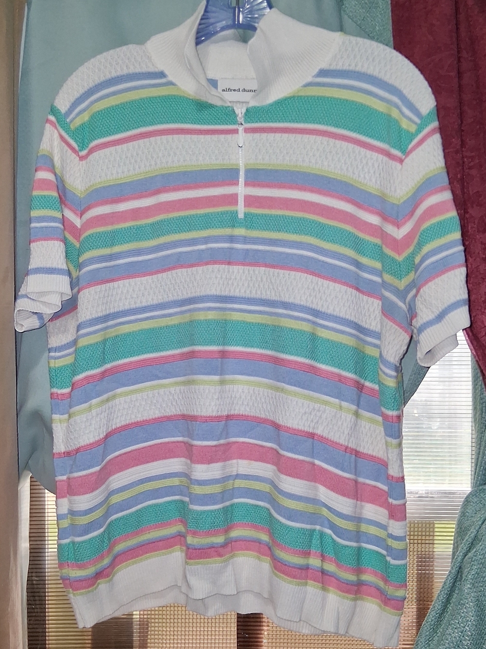 Alfred Dunner Collar Short Sleeve Stripe Multicolor Zip Shirt Top Sweater XL